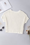 PACK277006-1-2, White Fishnet Knit Ribbed Round Neck Short Sleeve Sweater Tee