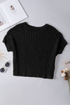 PACK277006-2-2, Black Fishnet Knit Ribbed Round Neck Short Sleeve Sweater Tee