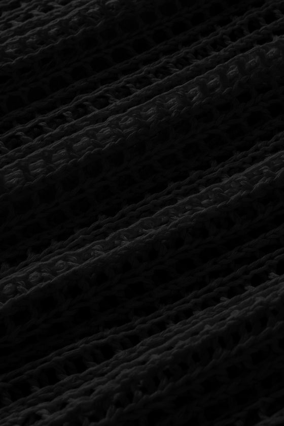 PACK277006-2-2, Black Fishnet Knit Ribbed Round Neck Short Sleeve Sweater Tee