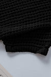 PACK277006-2-2, Black Fishnet Knit Ribbed Round Neck Short Sleeve Sweater Tee