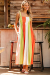 PACK6118905-P922-1, Green Color Block Shirred High Waist Fit and Flare Maxi Dress