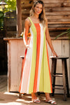 PACK6118905-P922-1, Green Color Block Shirred High Waist Fit and Flare Maxi Dress