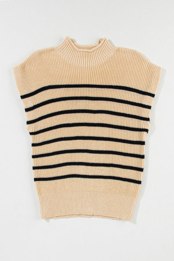 PACK2724178-P6016-2, Parchment Striped Ribbed Knit High Neck Sweater