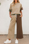 PACK625447-P1622-1, Multicolor Colorblock Textured Tee Cropped Wide Leg Pants Set