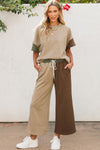 PACK625447-P1622-1, Multicolor Colorblock Textured Tee Cropped Wide Leg Pants Set