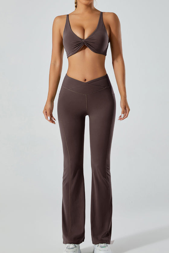 PACK264748-P4017-1, Desert Palm Twisted Ruched Sports Bra