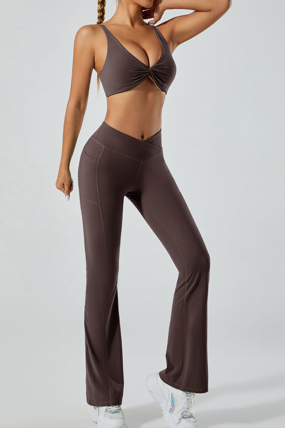 PACK264748-P4017-1, Desert Palm Twisted Ruched Sports Bra