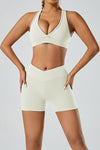 PACK264750-P1-1, White Racer Back Halter Neck V Neck Active Sports Bra