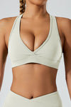 PACK264750-P1-1, White Racer Back Halter Neck V Neck Active Sports Bra