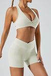 PACK264750-P1-1, White Racer Back Halter Neck V Neck Active Sports Bra