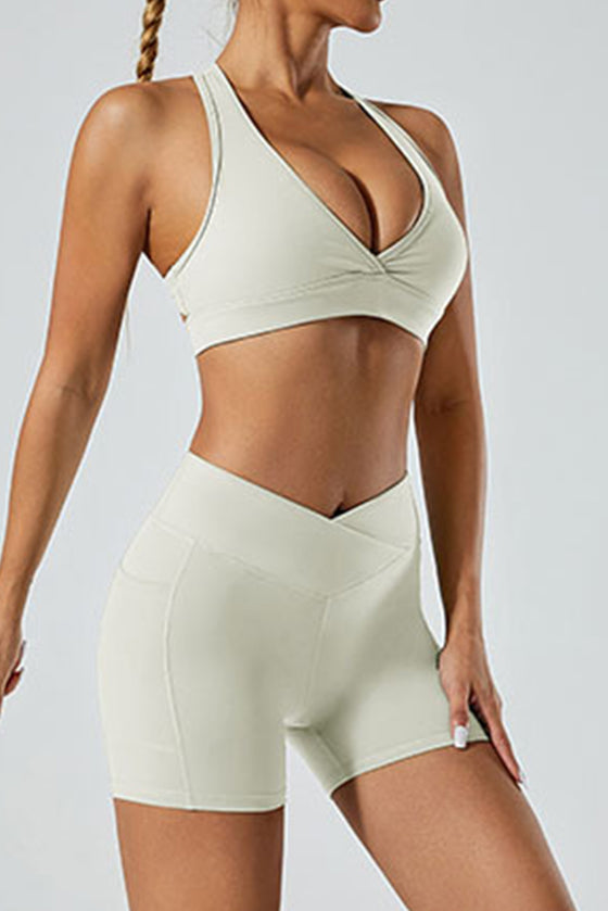 PACK264750-P1-1, White Racer Back Halter Neck V Neck Active Sports Bra
