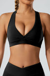 PACK264750-P2-1, Black Racer Back Halter Neck V Neck Active Sports Bra