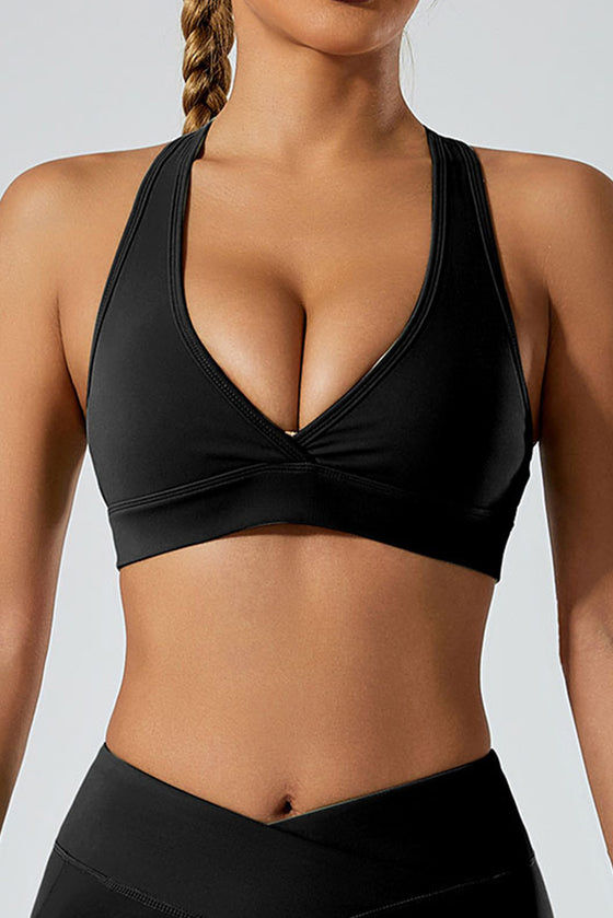 PACK264750-P2-1, Black Racer Back Halter Neck V Neck Active Sports Bra