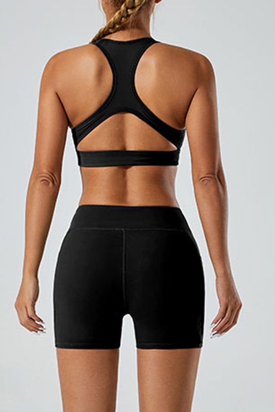 PACK264750-P2-1, Black Racer Back Halter Neck V Neck Active Sports Bra