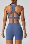 PACK264750-P5-1, Dark Blue Racer Back Halter Neck V Neck Active Sports Bra