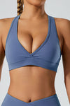 PACK264750-P5-1, Dark Blue Racer Back Halter Neck V Neck Active Sports Bra