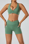 PACK264750-P509-1, Mist Green Racer Back Halter Neck V Neck Active Sports Bra