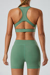PACK264750-P509-1, Mist Green Racer Back Halter Neck V Neck Active Sports Bra