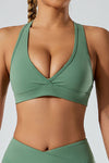 PACK264750-P509-1, Mist Green Racer Back Halter Neck V Neck Active Sports Bra