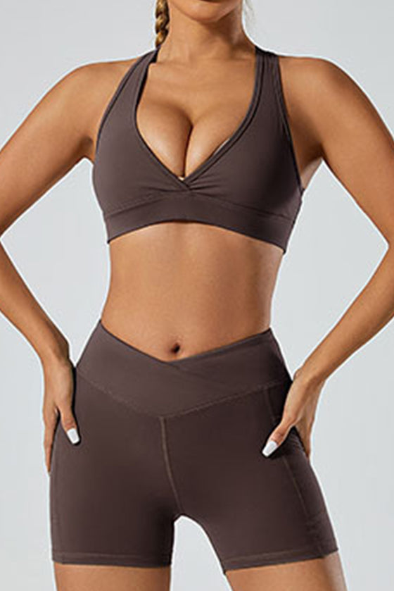 PACK264750-P7017-1, Chicory Coffee Racer Back Halter Neck V Neck Active Sports Bra