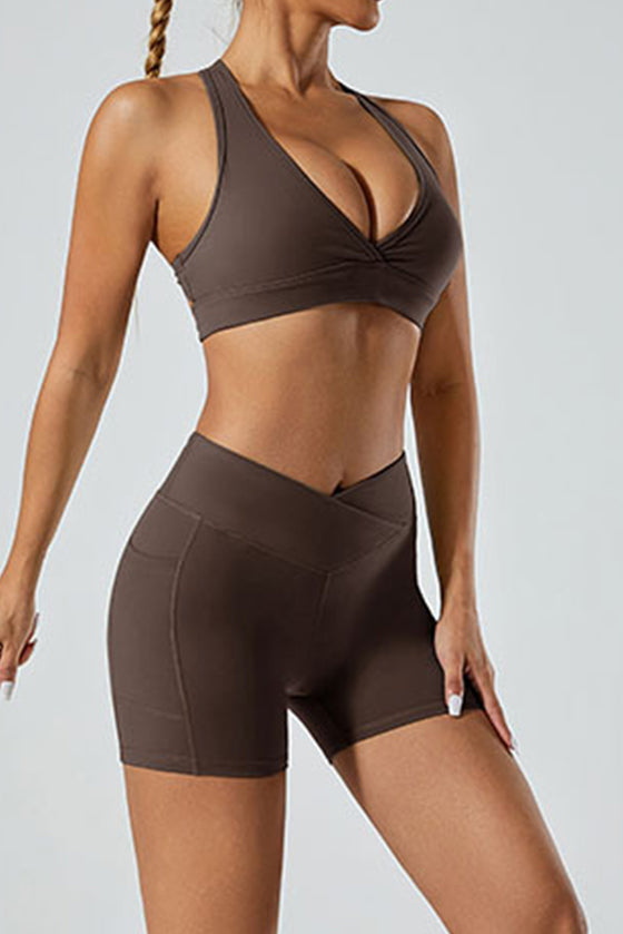 PACK264750-P7017-1, Chicory Coffee Racer Back Halter Neck V Neck Active Sports Bra