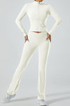 PACK264751-P1-1, White Exposed Seam Stand Neck Zip up Long Sleeve Sports Top