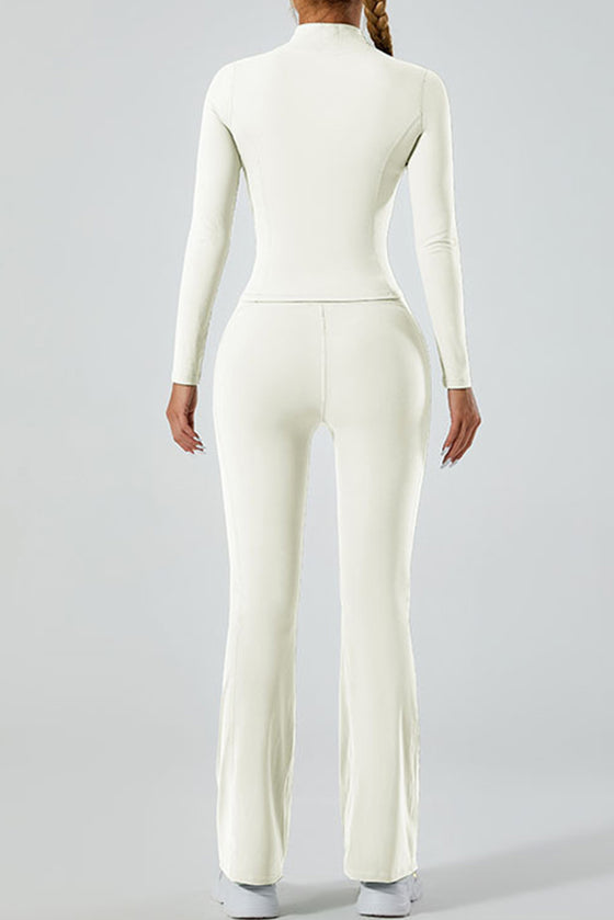 PACK264751-P1-1, White Exposed Seam Stand Neck Zip up Long Sleeve Sports Top