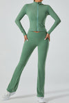 PACK264751-P509-1, Mist Green Exposed Seam Stand Neck Zip up Long Sleeve Sports Top