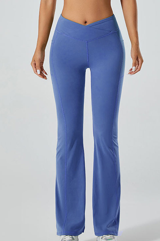 PACK265520-P5-1, Dark Blue V Waist Butt Lift Sports Flare Leggings