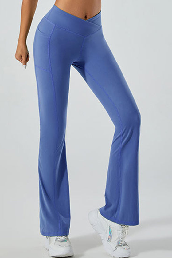 PACK265520-P5-1, Dark Blue V Waist Butt Lift Sports Flare Leggings