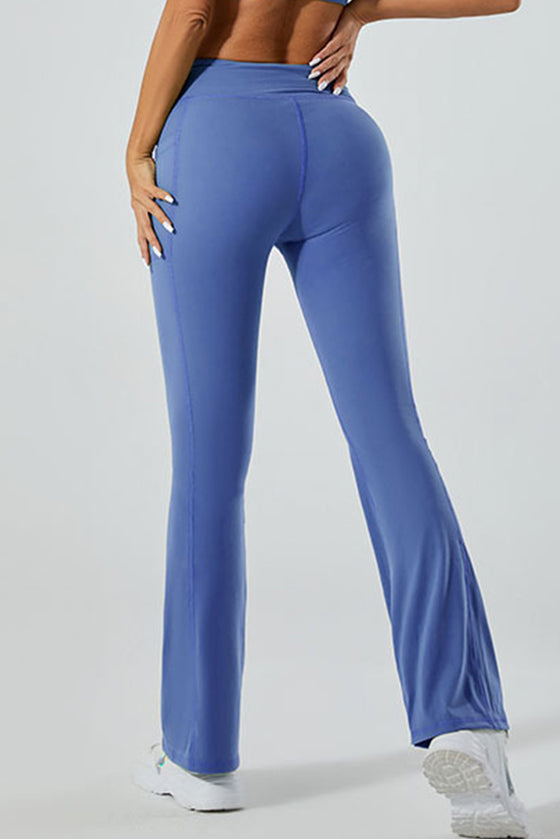 PACK265520-P5-1, Dark Blue V Waist Butt Lift Sports Flare Leggings