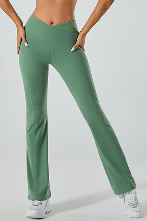 PACK265520-P509-1, Mist Green V Waist Butt Lift Sports Flare Leggings