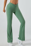 PACK265520-P509-1, Mist Green V Waist Butt Lift Sports Flare Leggings