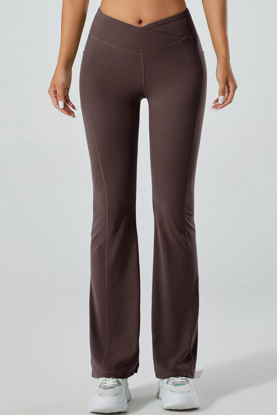 PACK265520-P5017-1, Dark Brown V Waist Butt Lift Sports Flare Leggings