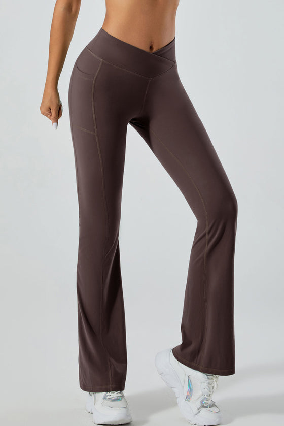 PACK265520-P5017-1, Dark Brown V Waist Butt Lift Sports Flare Leggings