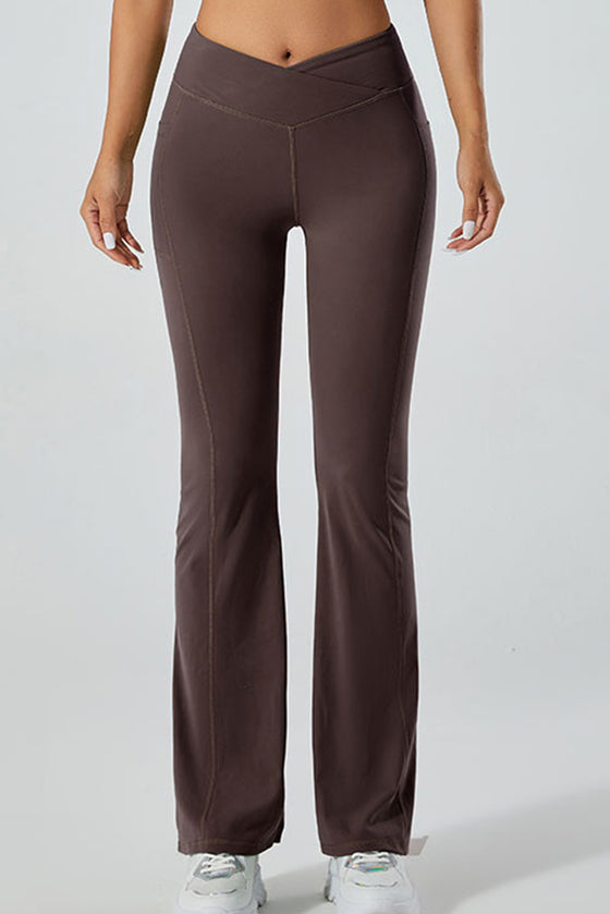 PACK265520-P5017-1, Dark Brown V Waist Butt Lift Sports Flare Leggings