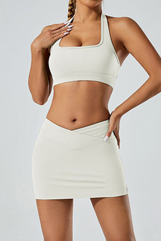 PACK265521-P1-1, White Solid Color Arched Waist Mini Sports Skirt