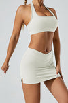 PACK265521-P1-1, White Solid Color Arched Waist Mini Sports Skirt