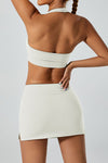 PACK265521-P1-1, White Solid Color Arched Waist Mini Sports Skirt