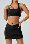 PACK265521-P2-1, Black Solid Color Arched Waist Mini Sports Skirt