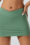 PACK265521-P509-1, Mist Green Solid Color Arched Waist Mini Sports Skirt