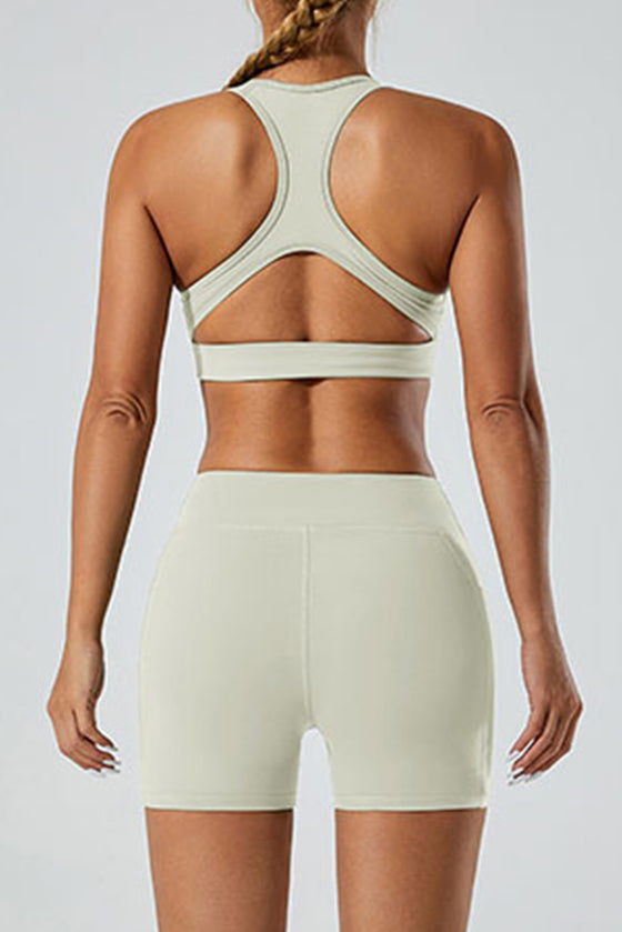 PACK265522-P1-1, White Solid Color Arched Waist Quick Dry Sports Shorts