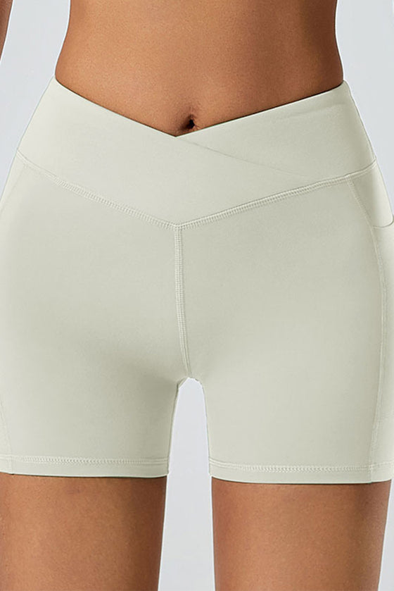 PACK265522-P1-1, White Solid Color Arched Waist Quick Dry Sports Shorts