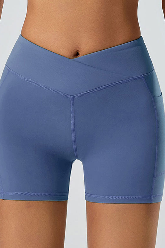 PACK265522-P5-1, Dark Blue Solid Color Arched Waist Quick Dry Sports Shorts
