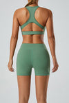 PACK265522-P509-1, Mist Green Solid Color Arched Waist Quick Dry Sports Shorts