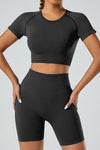 PACK2611615-P2-1, Black Breathable Mesh Ribbed High Waist Cropped Yoga Set