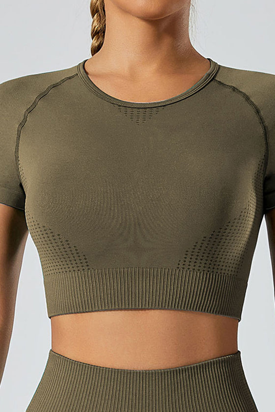 PACK2611615-P609-1, Jungle Green Breathable Mesh Ribbed High Waist Cropped Yoga Set