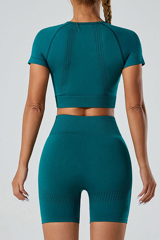 PACK2611615-P805-1, Blue Sapphire Breathable Mesh Ribbed High Waist Cropped Yoga Set