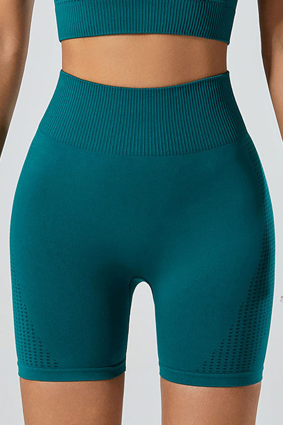 PACK2611615-P805-1, Blue Sapphire Breathable Mesh Ribbed High Waist Cropped Yoga Set