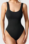 PACK262259-P2-1, Black Solid Wide Straps U-Neck Sporty Bodysuit